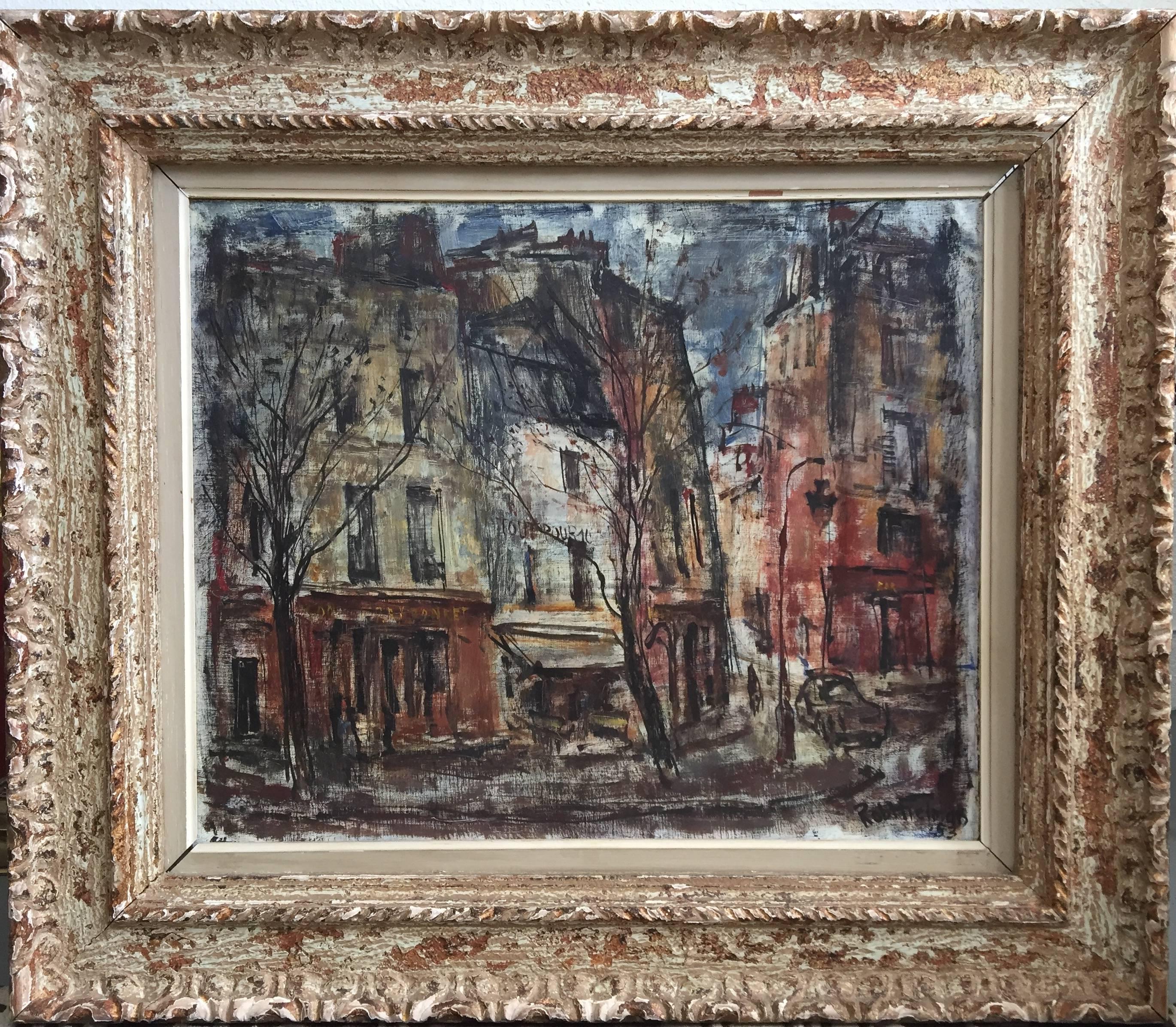 Robert Freiman Landscape Painting - Quai De La Tournelle, Paris Street Scene Oil Painting, American Deaf Modernist
