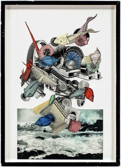 « Sea Machine » d'Elaine Lustig Cohen - Paysage marin surréaliste en techniques mixtes signé