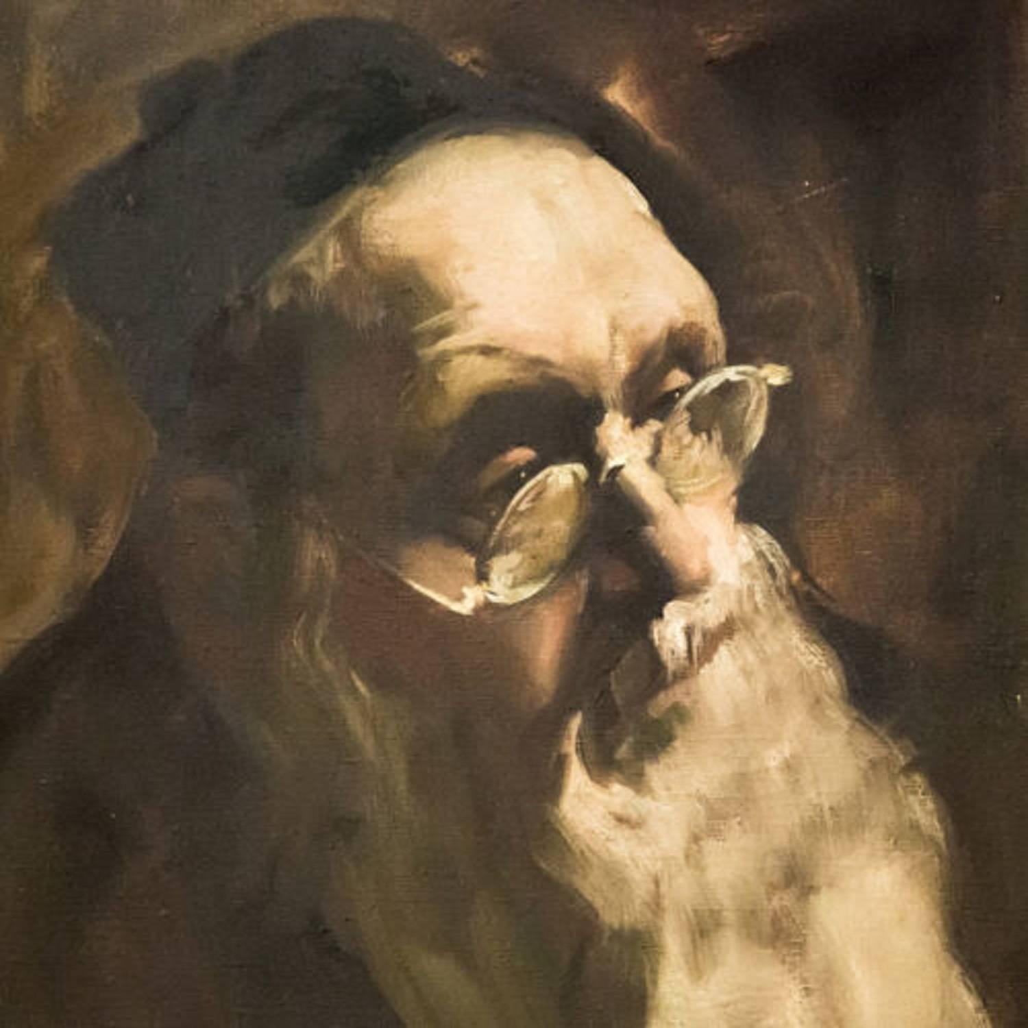 Adolf Adler Portrait Painting - Portrait of a Rabbi, Judaica Oil Painting