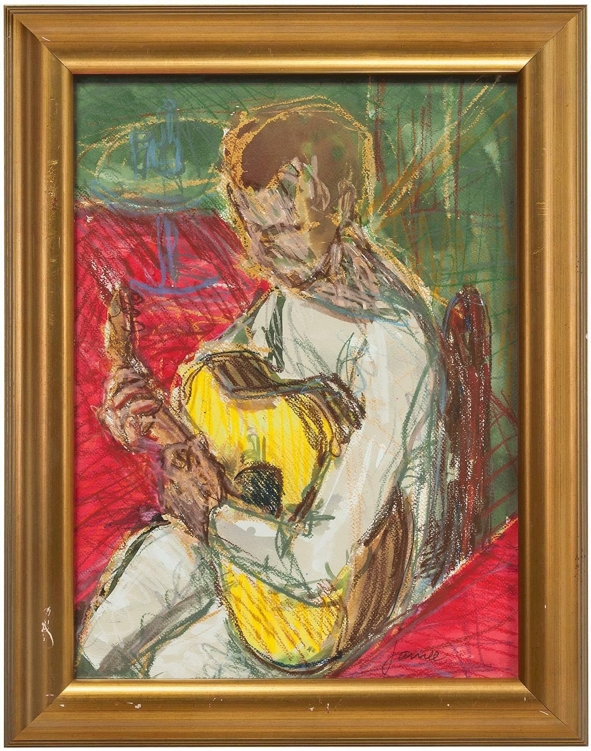 Portrait of Guitar Player, Pastel on Paper - Art by Jamie Marin-Price