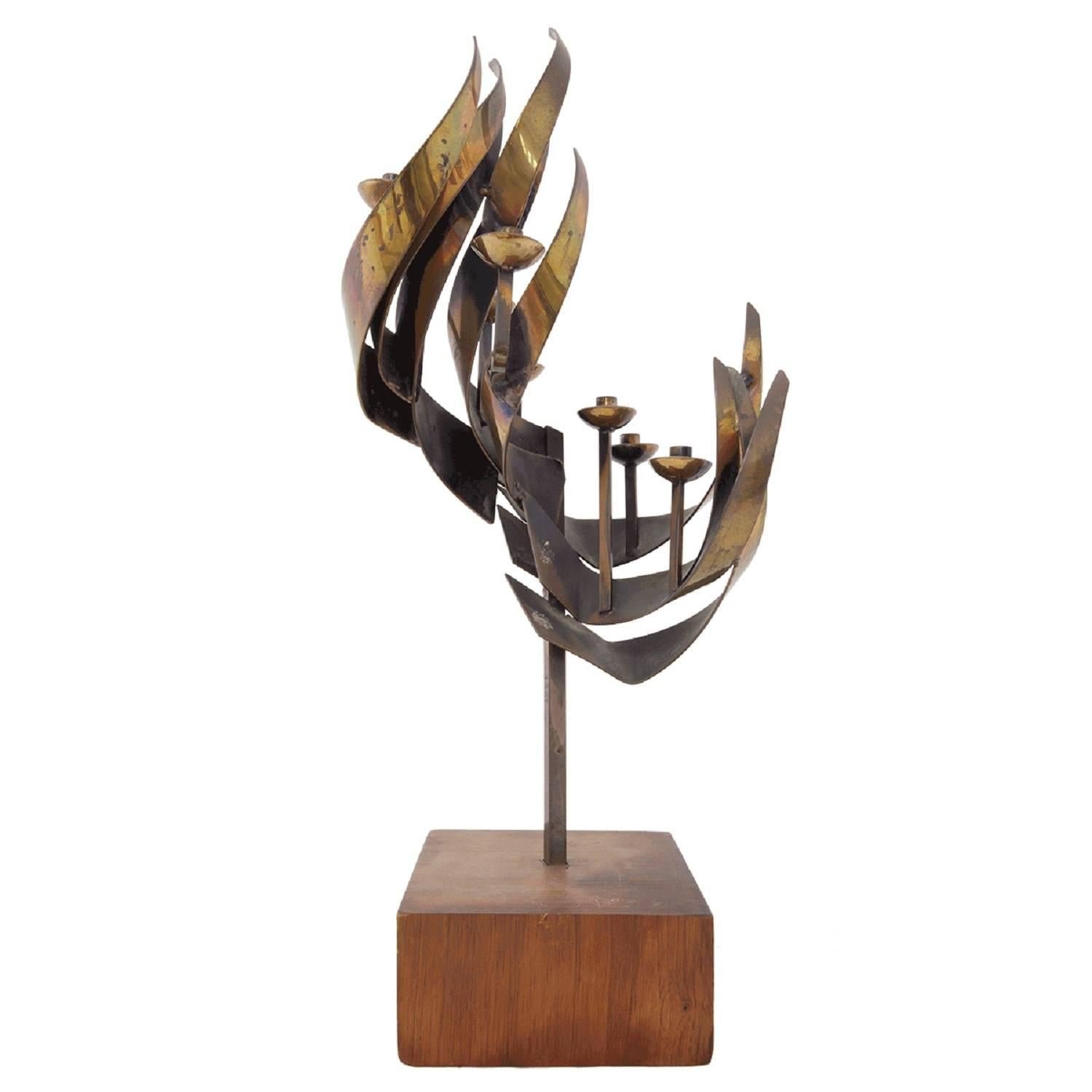 Maxwell Chayat Still-Life Sculpture - Rare Modernist Judaica Studio Menorah