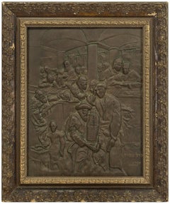 After MAURYCY GOTTLIEB, Yom Kippur Eve 19C Judaica Bronze Wall Relief