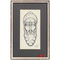 Rare Judaica Drawing Sephardic Rabbi Gentleman, Palestine 7