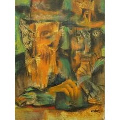 The Kabbalists, Hassidic Rabbis Judaica Colorful Modernist Painting 6
