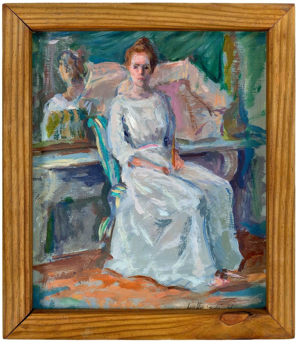 Walter D. Condit Figurative Painting - Woman Sitting For Her Portrait, Impressionist Painting