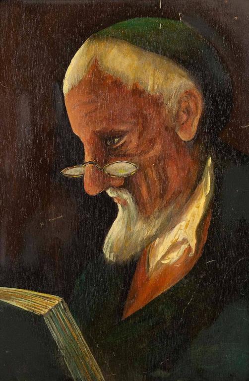Belgian Modernist Judaica Portrait of a Rabbi - Painting by Unknown