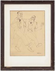 Two Jewish Men Dancing, Modernist Judaica Drawing
