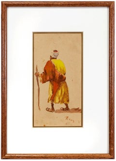 Desert Wanderer, Orientalist Watercolor