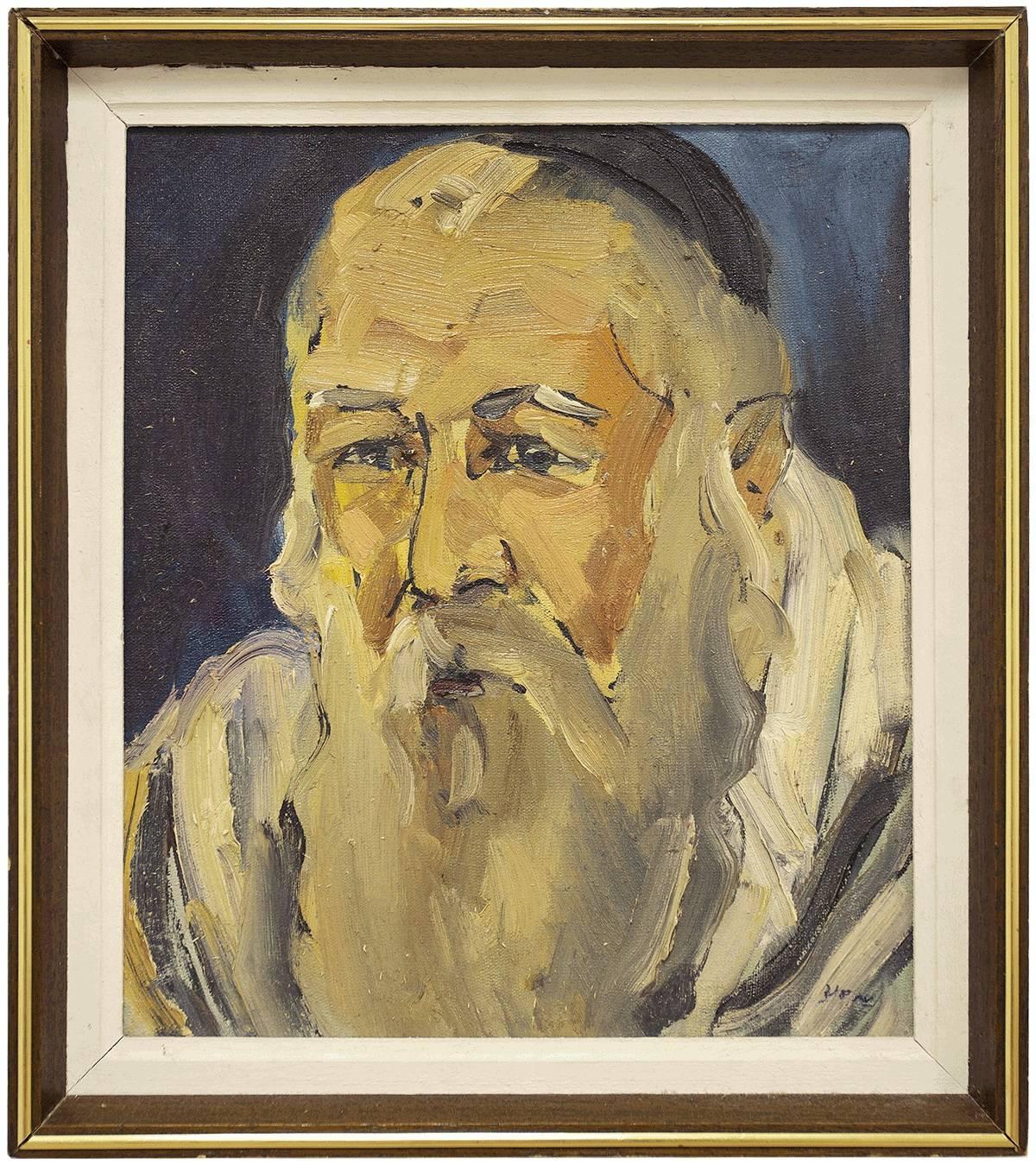 Israeli Judaica Oil Painting, Holy Man Portrait