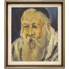 Israeli Judaica Oil Painting, Holy Man Portrait 7
