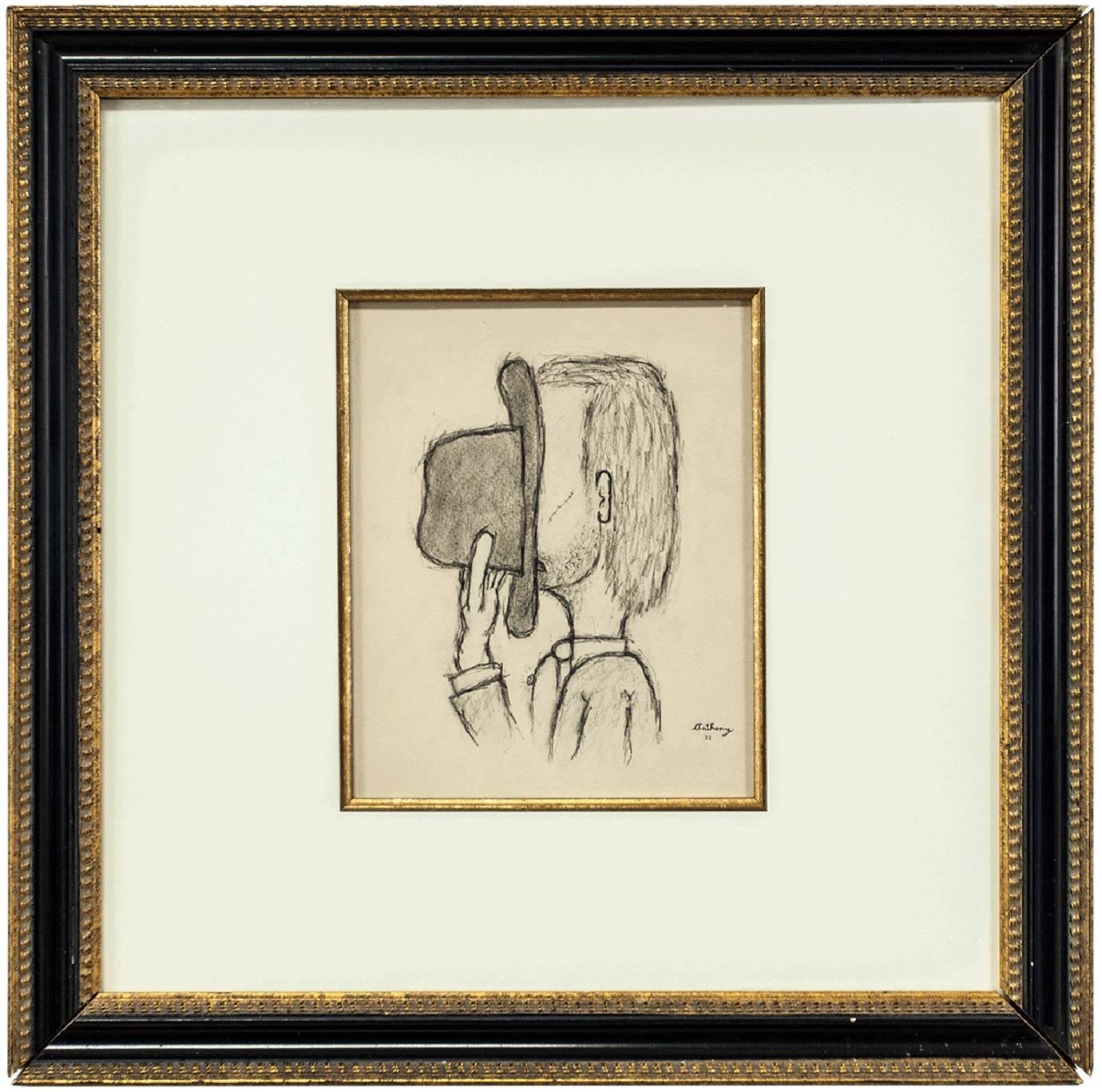 Hiding Behind the Hat, Contemporary Drawing, 1972 - Art by William Anthony
