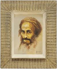 Retro Sephardic Rabbi, Middle Eastern Mid Century Orientalist Painting