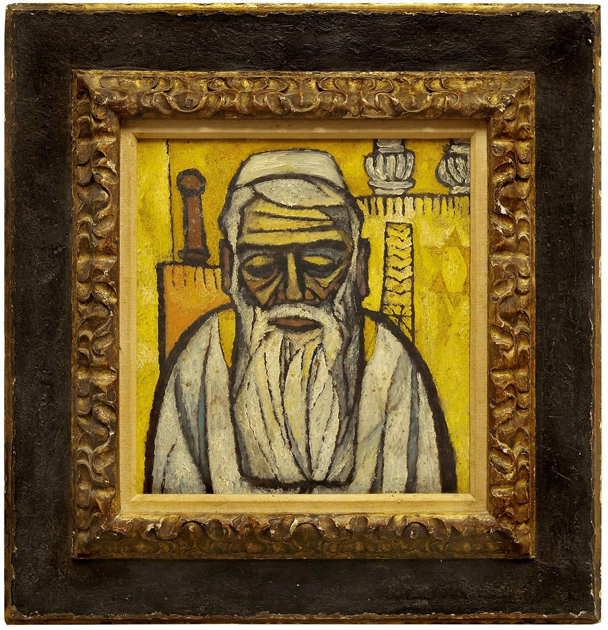 David Shapiro Portrait Painting - Rabbi at Synagogue Mid Century Modern Judaica Painting