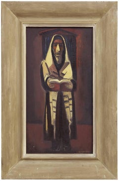 Rabino en oración, pintura al óleo judaica