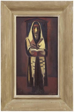 Vintage Rabbi in Prayer, Judaica Oil Painting