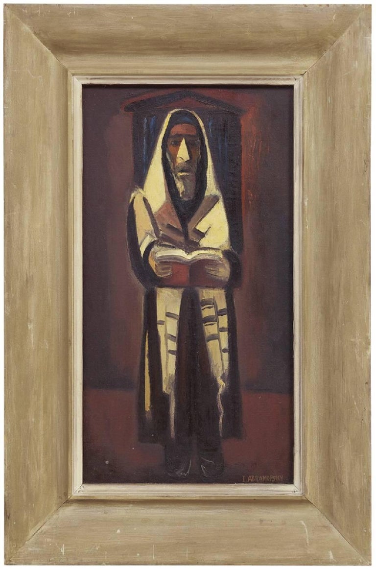 Israel Abramofsky Figurative Painting - Rabbi in Prayer, Judaica Oil Painting