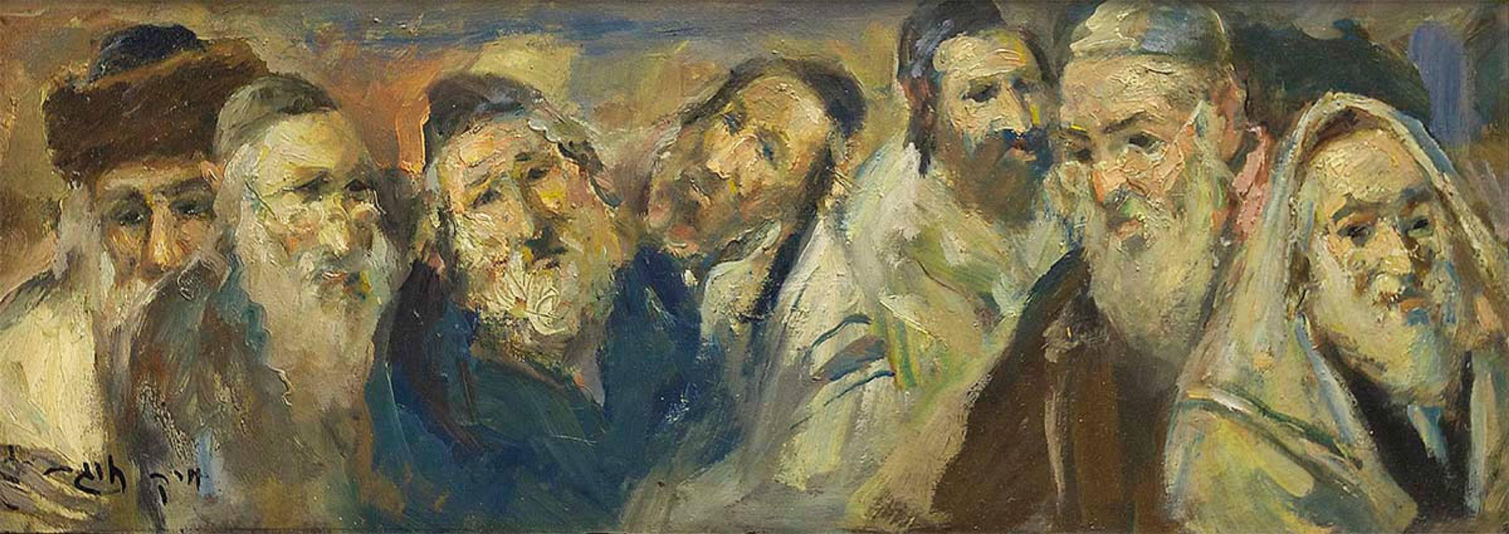 Scholars and Rabbis, Judaica Oil Painting
