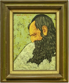 Vintage Judaica Modernist "The Sage" Rabbi Portrait 