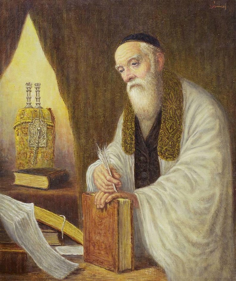 Unknown Figurative Painting - the Polish Rabbi, Judaica Oil Painting