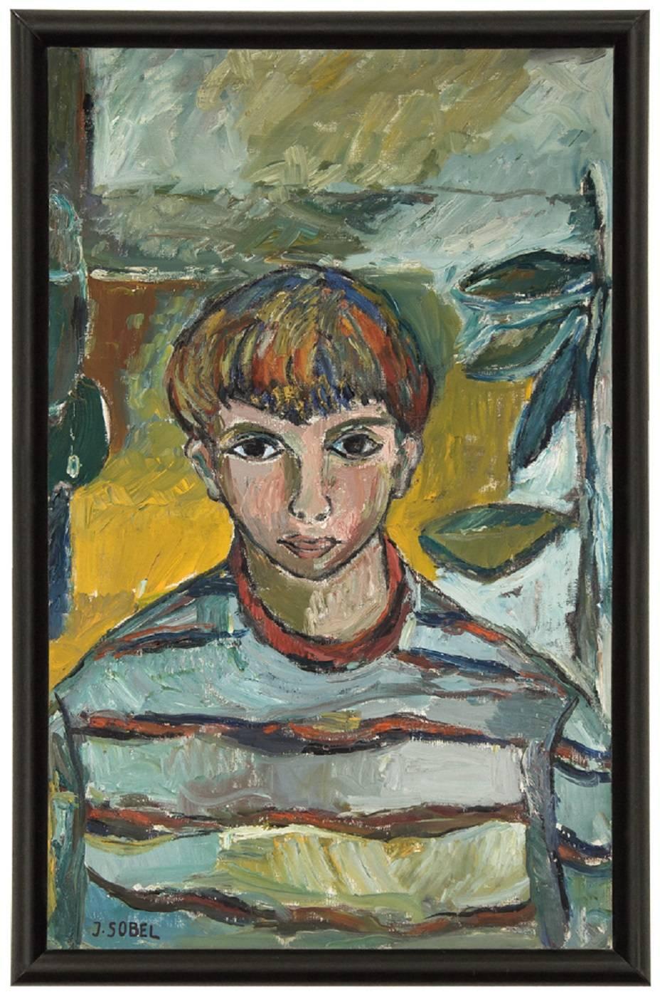 Jehudith Sobel Portrait Painting - Modernist Portrait of a Boy