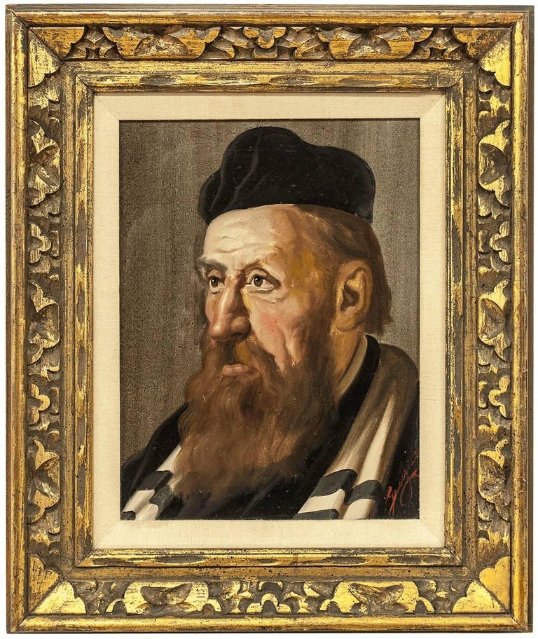 Unknown Portrait Painting - The Cantor, Vintage Judaica European Oil Painting