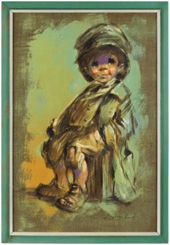 Retro Runaway Child, Expressionist Oil Painting