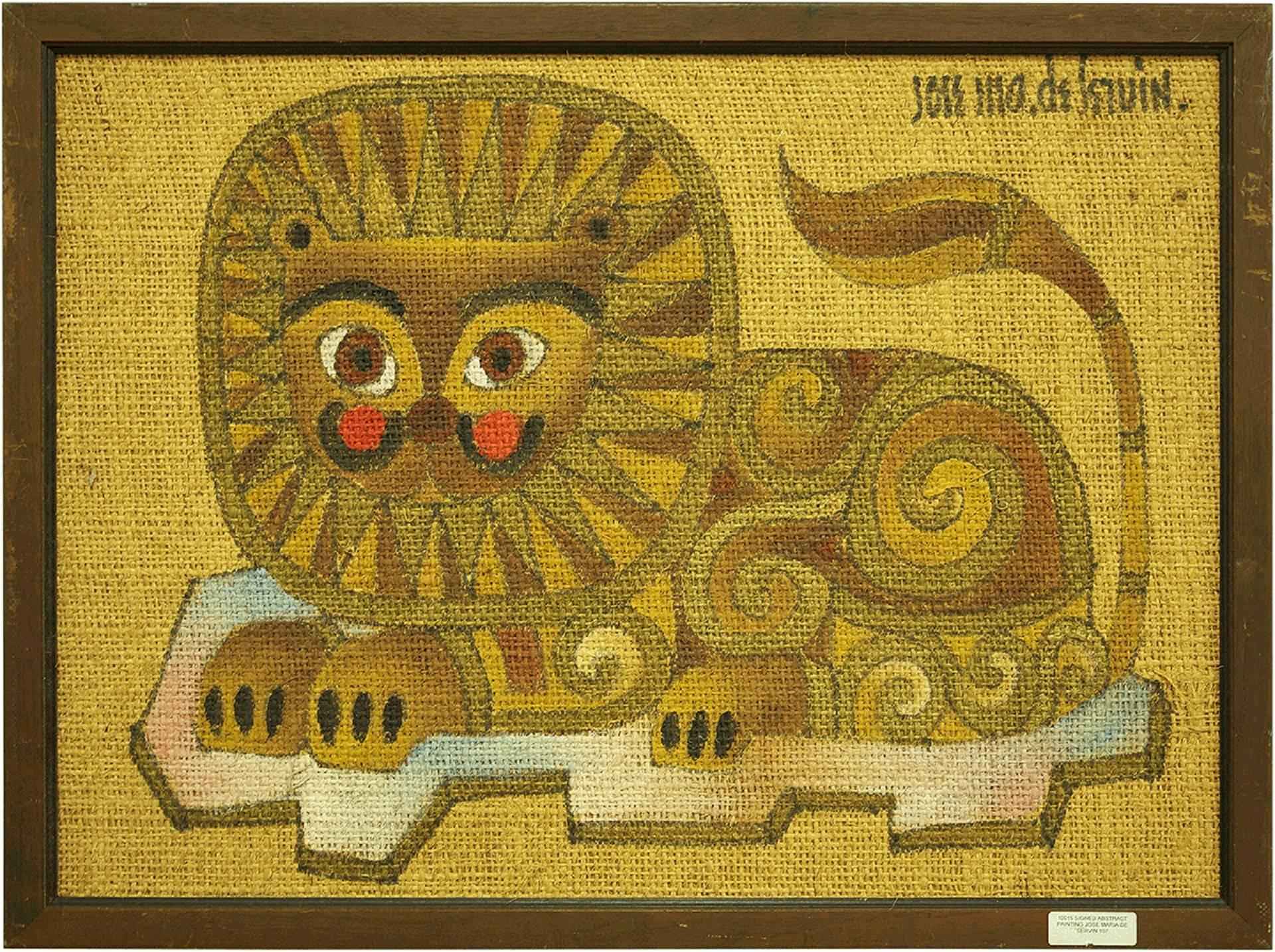 Jose Maria de Servin Animal Painting - Mexican Whimsical Folk Art Lion Painting Animalia