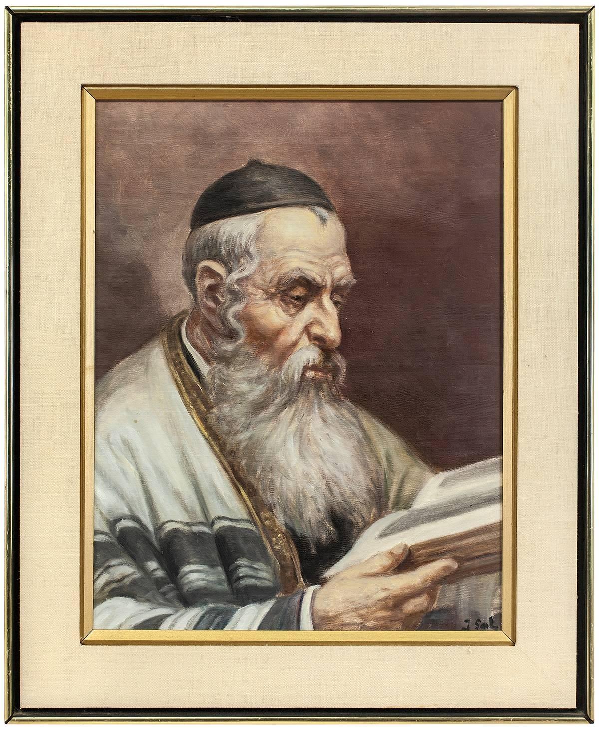 Unknown Figurative Painting - European Hasidic Rabbi Judaica Oil Painting