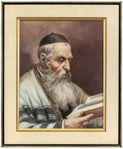 European Hasidic Rabbi Judaica Oil Painting