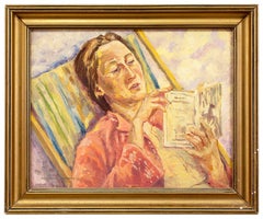 Portrait of Margarete Reading a Book in a Striped Lawnchair