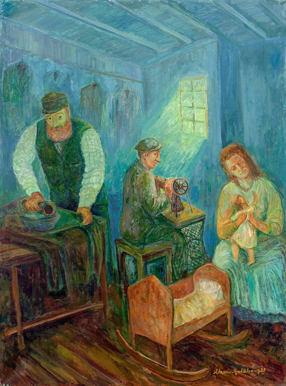 Chaïm Goldberg Interior Painting - The Tailor, Shtetl Family at Work