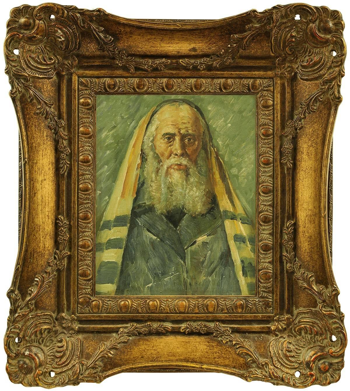 Unknown Portrait Painting - Rare Judaica Portrait of European Hasidic Rabbi, Painting
