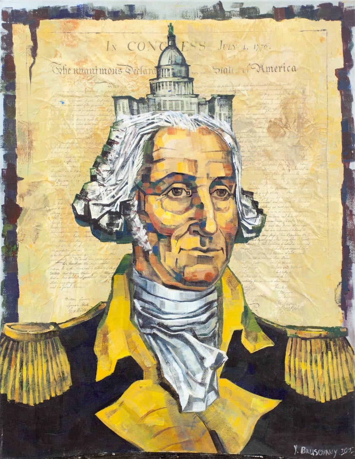 Yuri Brusovany Portrait Painting - Untitled (George Washington, The Capitol and The Constitution)