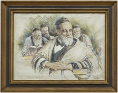 Used Illustration Judaica Painting, The Rabbi's (Men at Prayers)