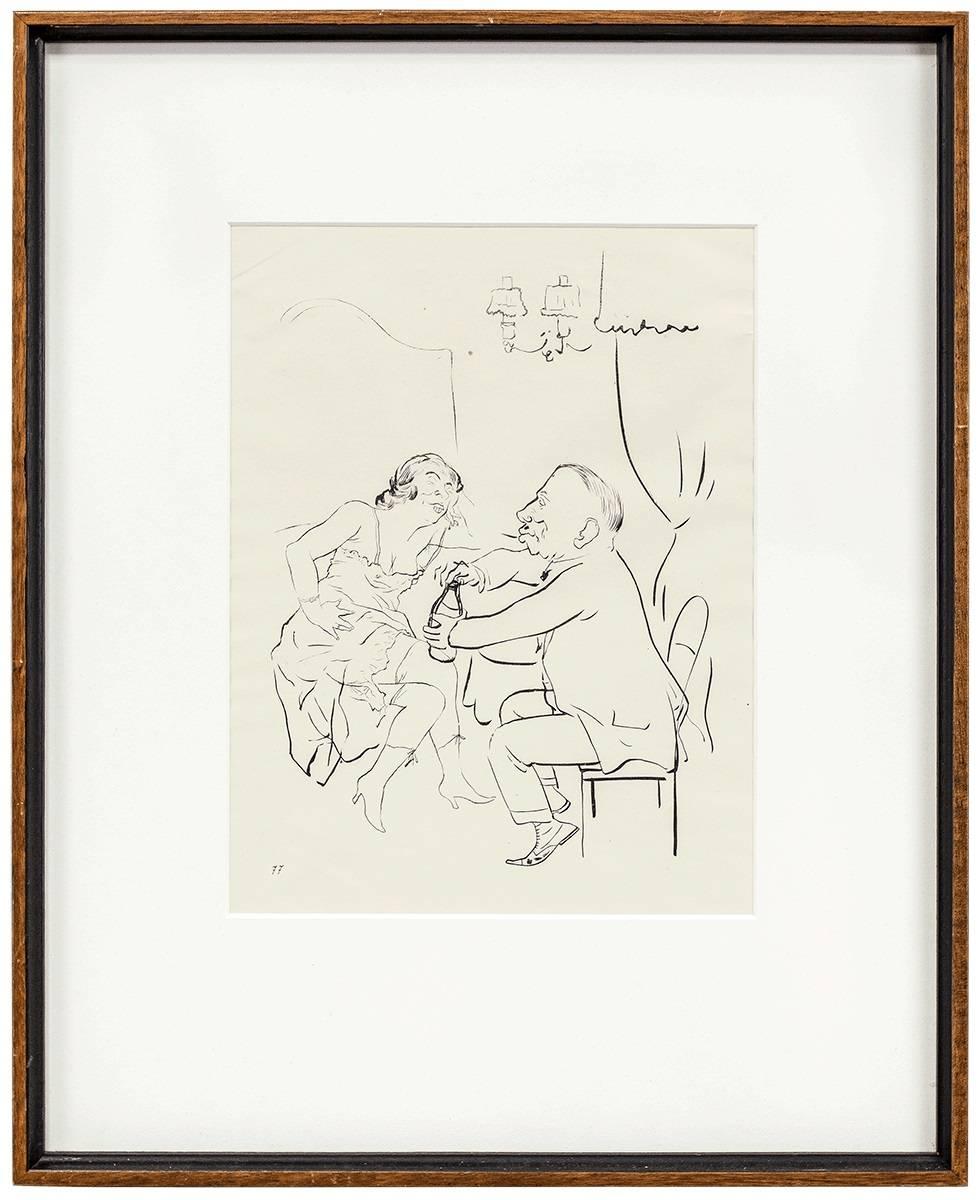 George Grosz Figurative Print - UNTITLED (MAN AND WOMAN DRINKING)