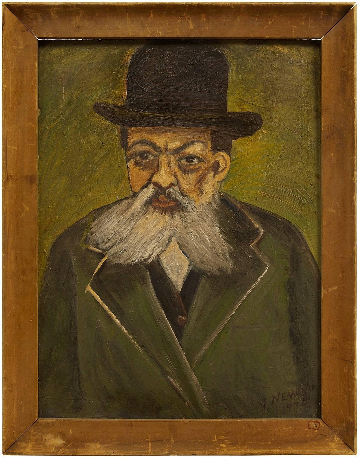 Unknown Portrait Painting - Rare World War II Era Judaica Rabbi Portrait, Oil Painting