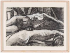 Ohne Titel (7) Nudefarbene expressionistische Holzkohle-Zeichnung mit Akt