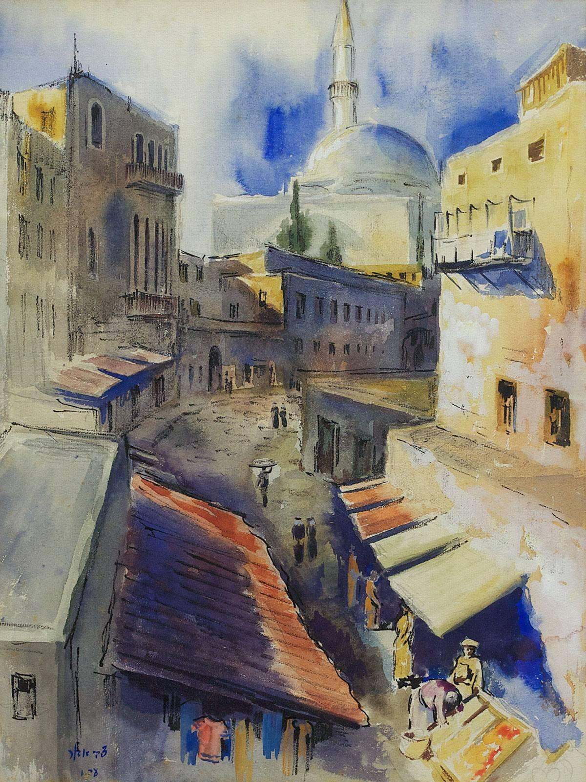 Zvi Adler Landscape Painting - Painting of Old Town Of Akko, Acre, Israel 