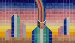 Arc en Ciel Large Belgian Mosaic Ceramic Tile Painting FOLON