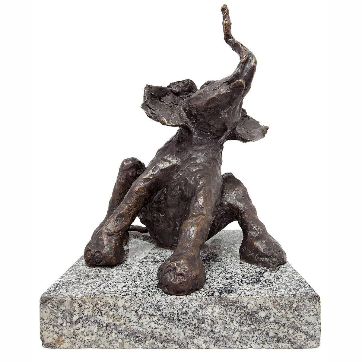 Polish Expressionist Modernist Elephant at Play Bronze, Granite Animal Sculpture 2