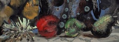 Large Italian Surrealist Oil Painting Jean Calogero Pomone Vase of Flowers