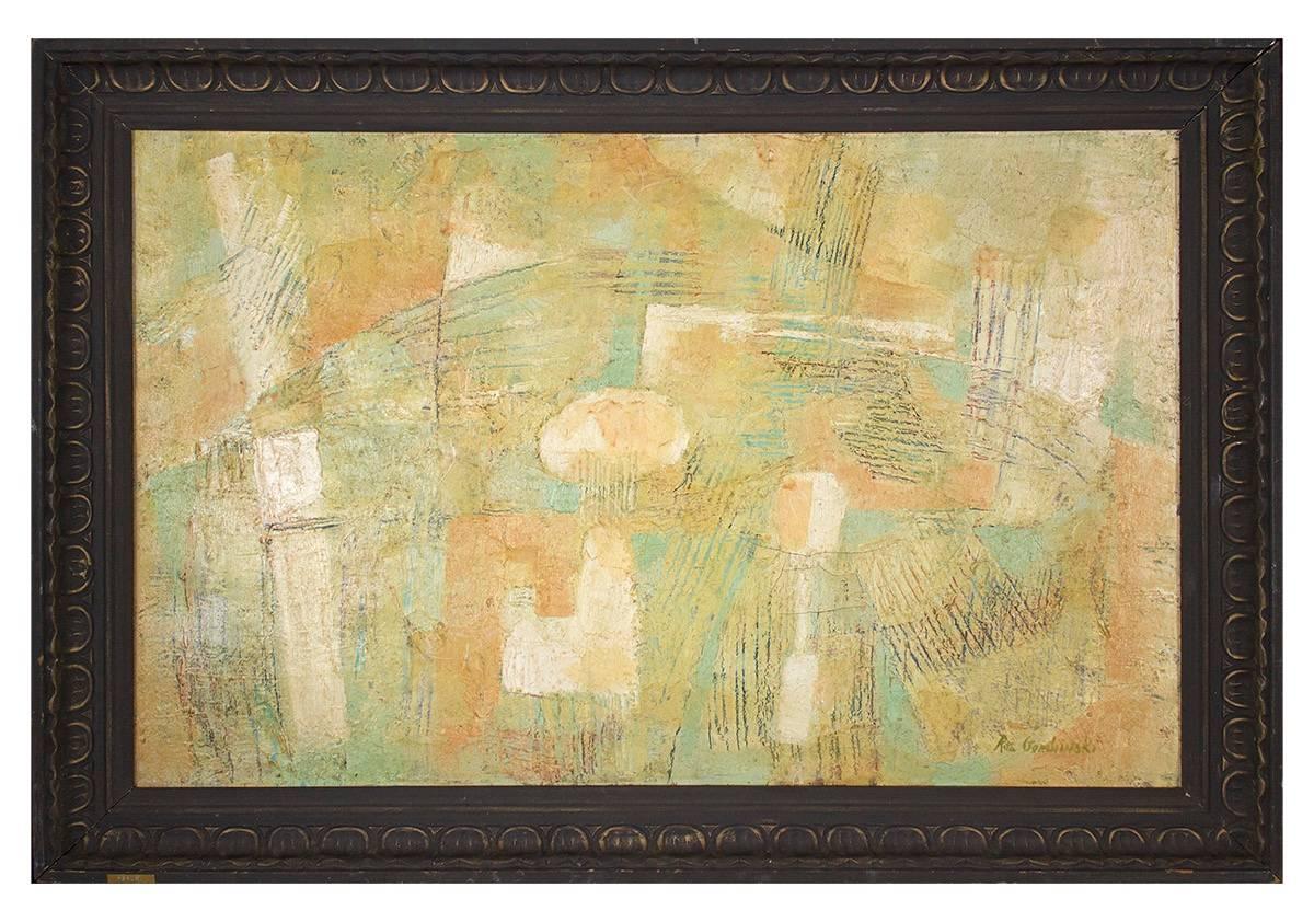 Rita Gombinski Abstract Painting - Vogue, Abstract Mid Century Modern Textured Oil Painting