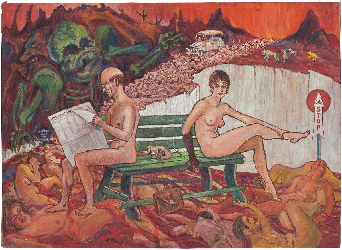 Unknown Nude Painting - Hell, Modernist Fantasy Painting