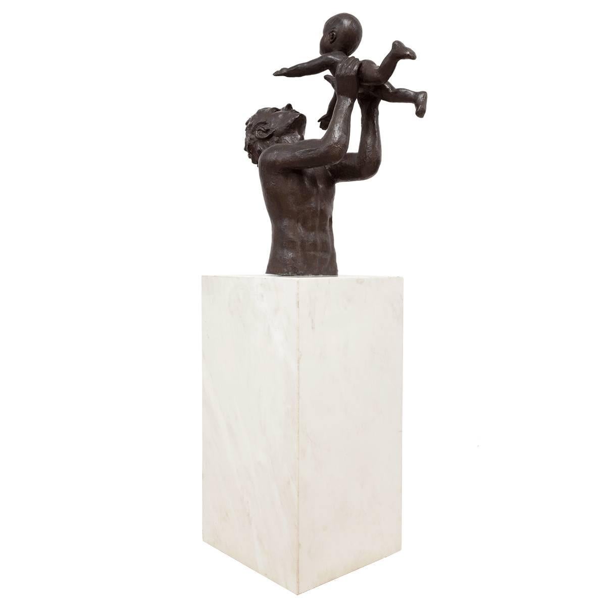Victor Salmones Figurative Sculpture - Huge Bronze and Marble Sculpture FIRST BORN Mexican Modernist