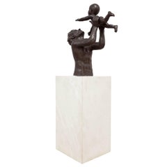 Grande sculpture mexicaine moderniste en bronze et marbre FIRST BORN (première bague)