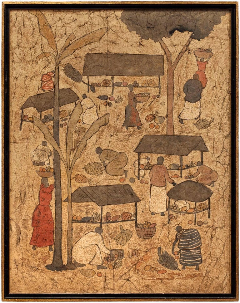 Unknown Asian Market Mixed Media Painting at 1stDibs