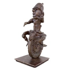 Whimsical Heavy Large Modernist Bronze Unicycle Sculpture 