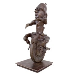 Whimsical Heavy Large Modernist Bronze Unicycle Sculpture