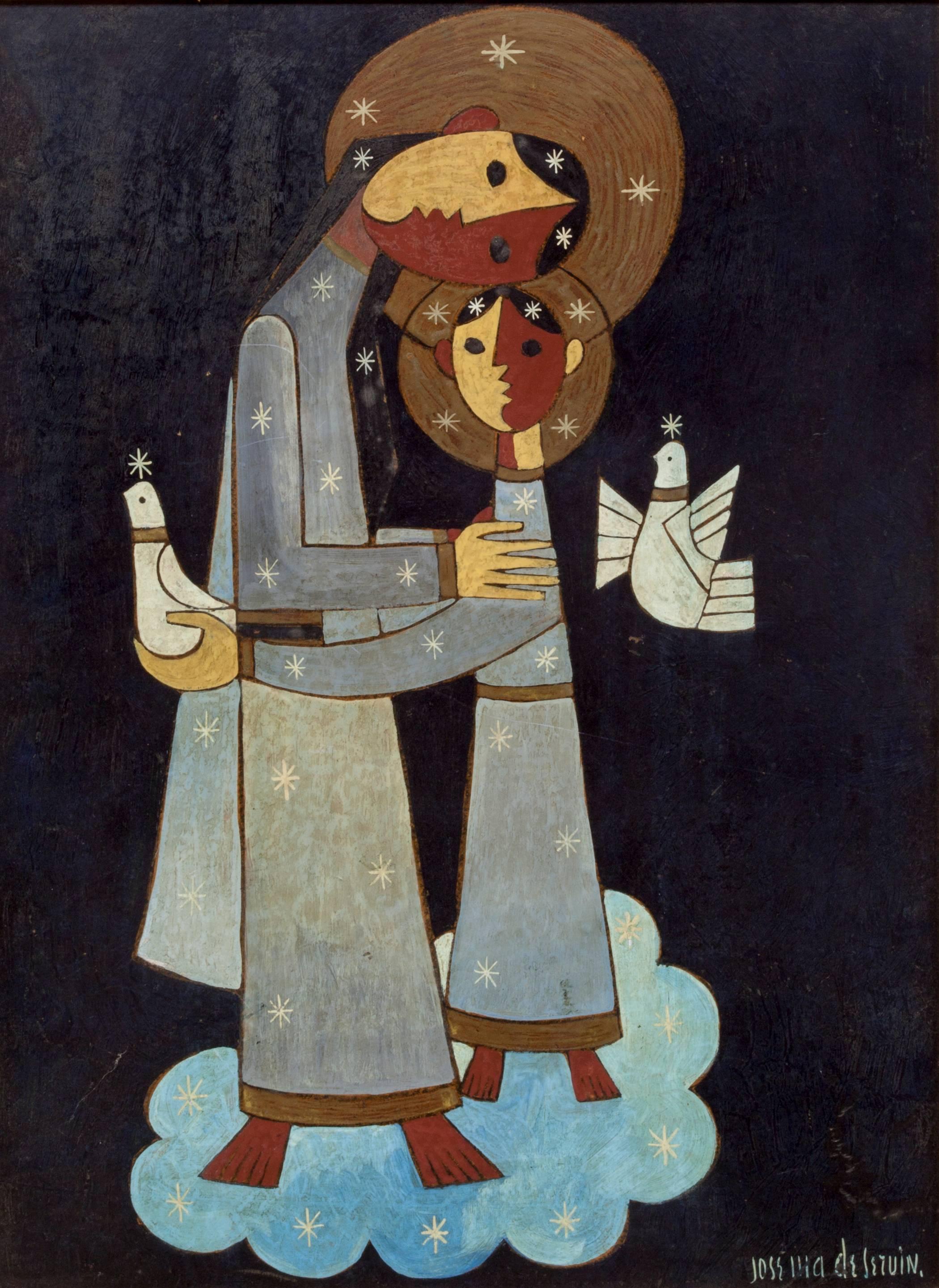 Mexican Modernist 'Palomitas' - Painting by Jose Maria de Servin