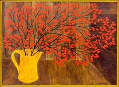 Modernist Vibrant Red Flowers in a Vase Judith Shahn